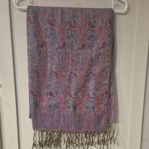Floral Paisley Pink & Purple Fringe Scarf